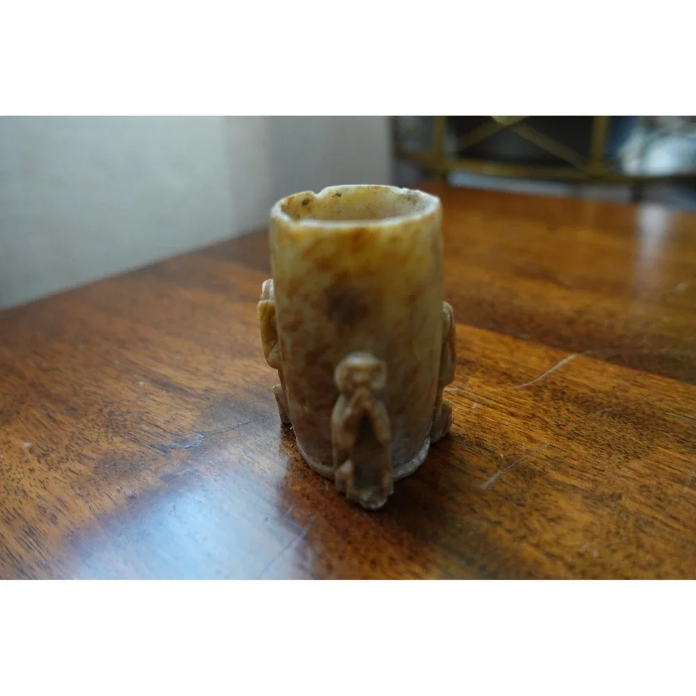 Vintage Soapstone 3 wise monkeys toothpick holder‎
